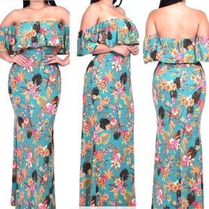 Leilani -PLUS SIZE off the shoulder maxi side slit dress